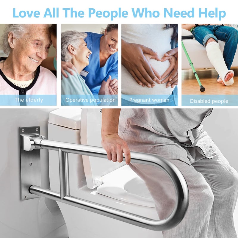 WochiTV 23.6 INCH Toilet Grab Bars for Bathroom Stainless Steel Flip Up Handicap Safety Grab Bar Rails for Elderly Seniors Bathtubs Showers Foldable Handle Grips Support for Walls Drop Down Screw-in Grab Bar - Image 5